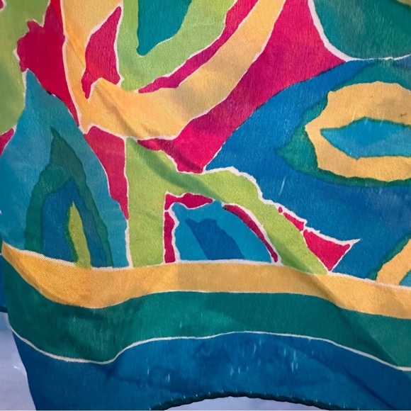 Vtg HONEY Bright Multicolor Floral Silk SIGNED SCARF Japan Preppy Career Spring - Picture 12 of 12